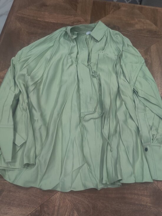 Salvatore Ferragamo Tops - Salvatore Ferragamo Light Green Pleated Silk Blouse